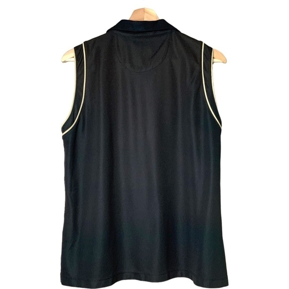 EP PRO Golf Sleeveless Polo Shirt Easy Care Poly Black with Pale Yellow Trim XL - Picture 4 of 11